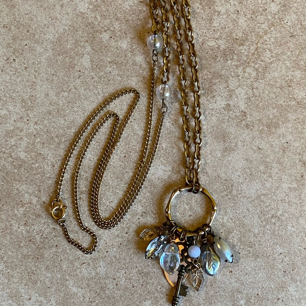 Long gold charm recycled necklace - Picture 2 of 10